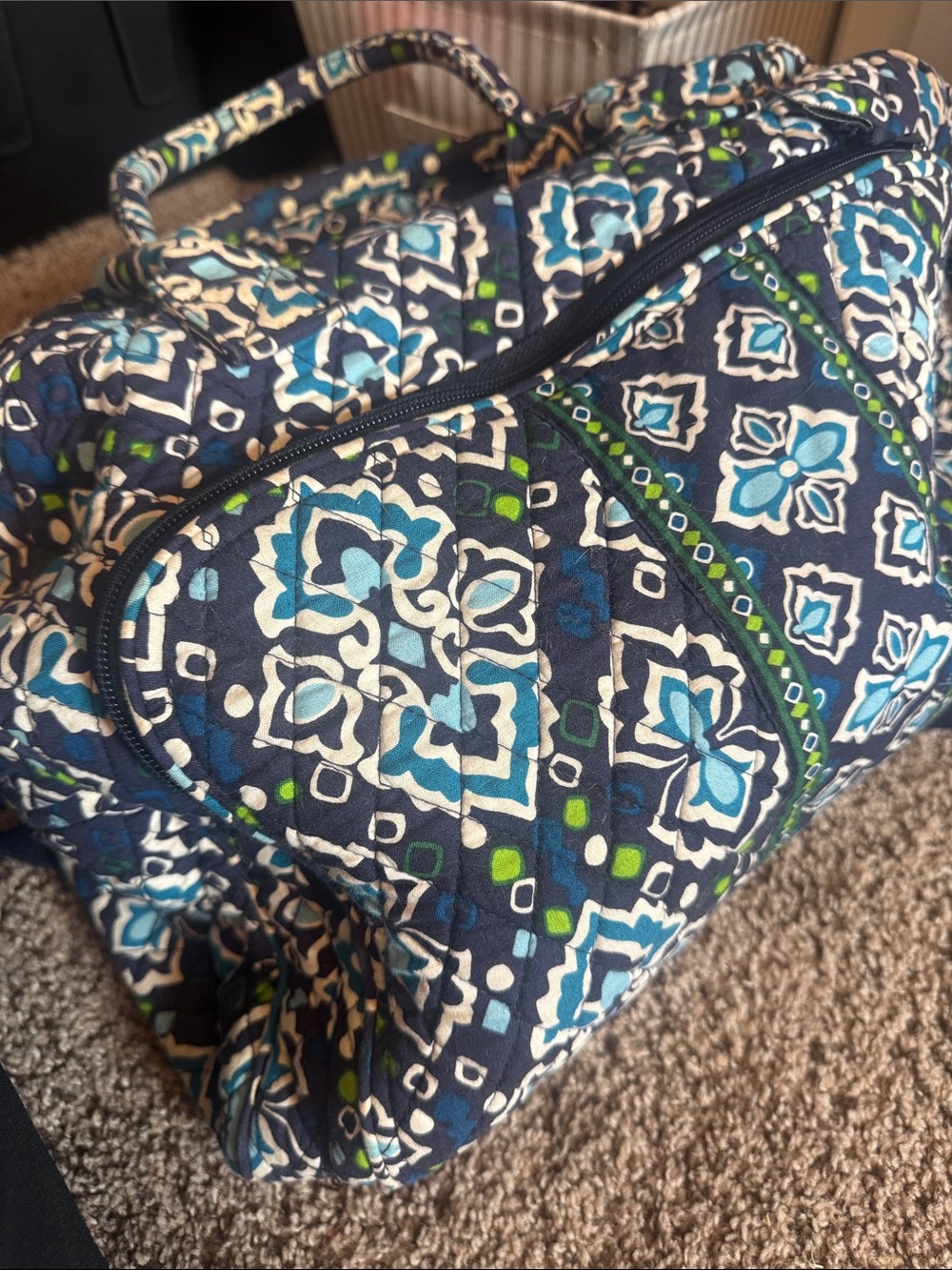 Vera Bradley Navy Blue, Teal & White Quilted Weekend Bag